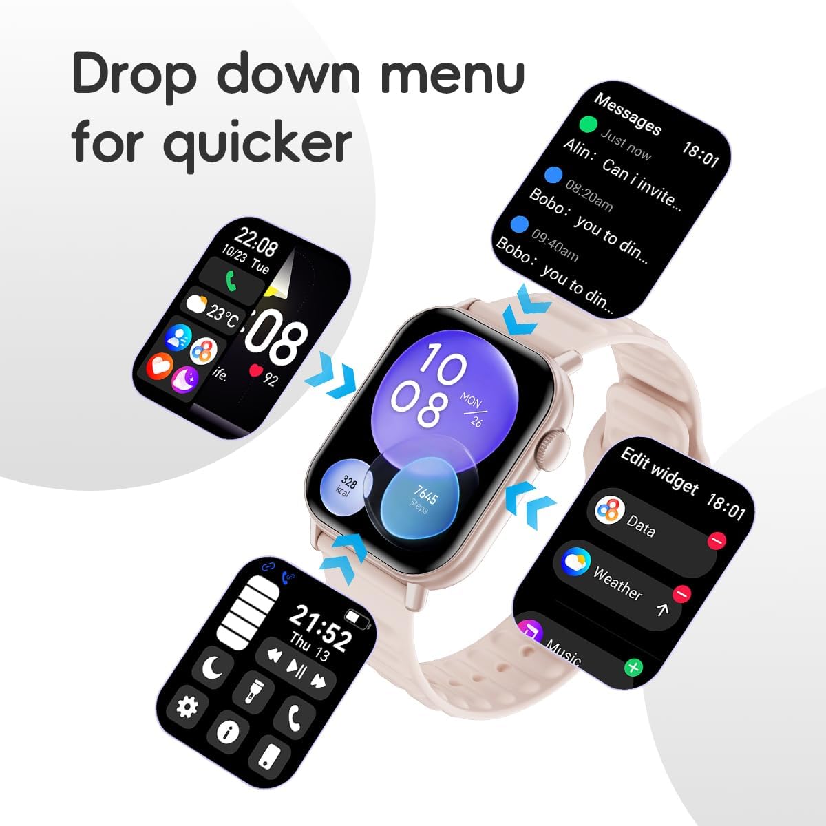 Reloj inteligente deportivo podómetro rastreador de fitness Bluetooth llamada frecuencia cardíaca/oxígeno en sangre/monitor de sueño, 100 modos deportivos impermeable para iOS Android reloj
