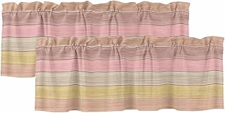 Teamery 2 Pack Valance Curtains for Kitchen Windows Pink Yellow Brown Wood Grain Rod Pocket Curtain Vintage Wood Board Small Window Treatment Topper for Bedroom Living Room Bathroom, 42x12in