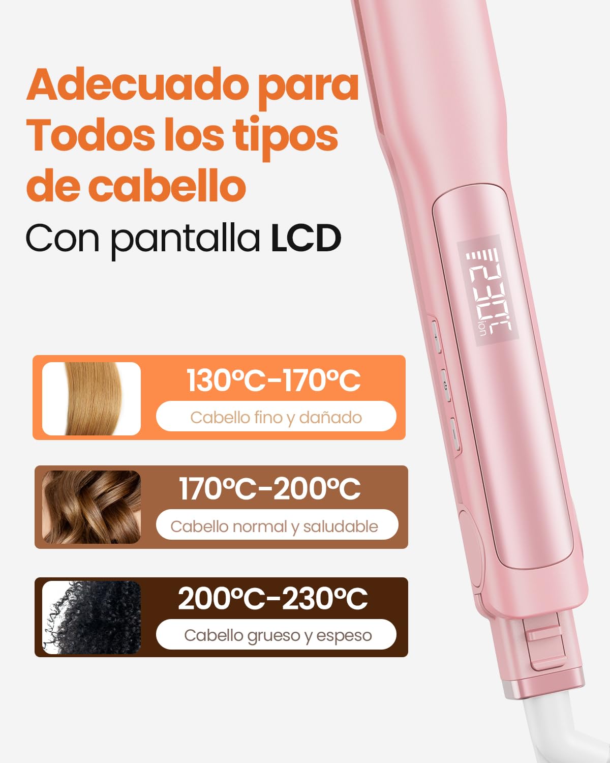 Faszin Planchas del Pelo 2 en 1, Calienta en 20s Plancha Pelo | de Titanio con Iones Plancha de Pelo, Pantalla LCD Clara, Ideal para Alisar, Rizar y crear Ondas -Rosado
