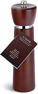 Wooden Pepper Grinder – Refillable Pepper Mill with Adjustable Upgraded Large Size Ceramic Burr – Manual Salt Grinder with Beech Wood Body – 8.3” Tall (Chestnut)
