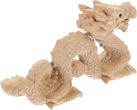 Wooden Dragon Statue Hand Carved Dragon Sculpture Figurine Unique Ornament Wood Craft for Home Decor for Lovers and Collectors