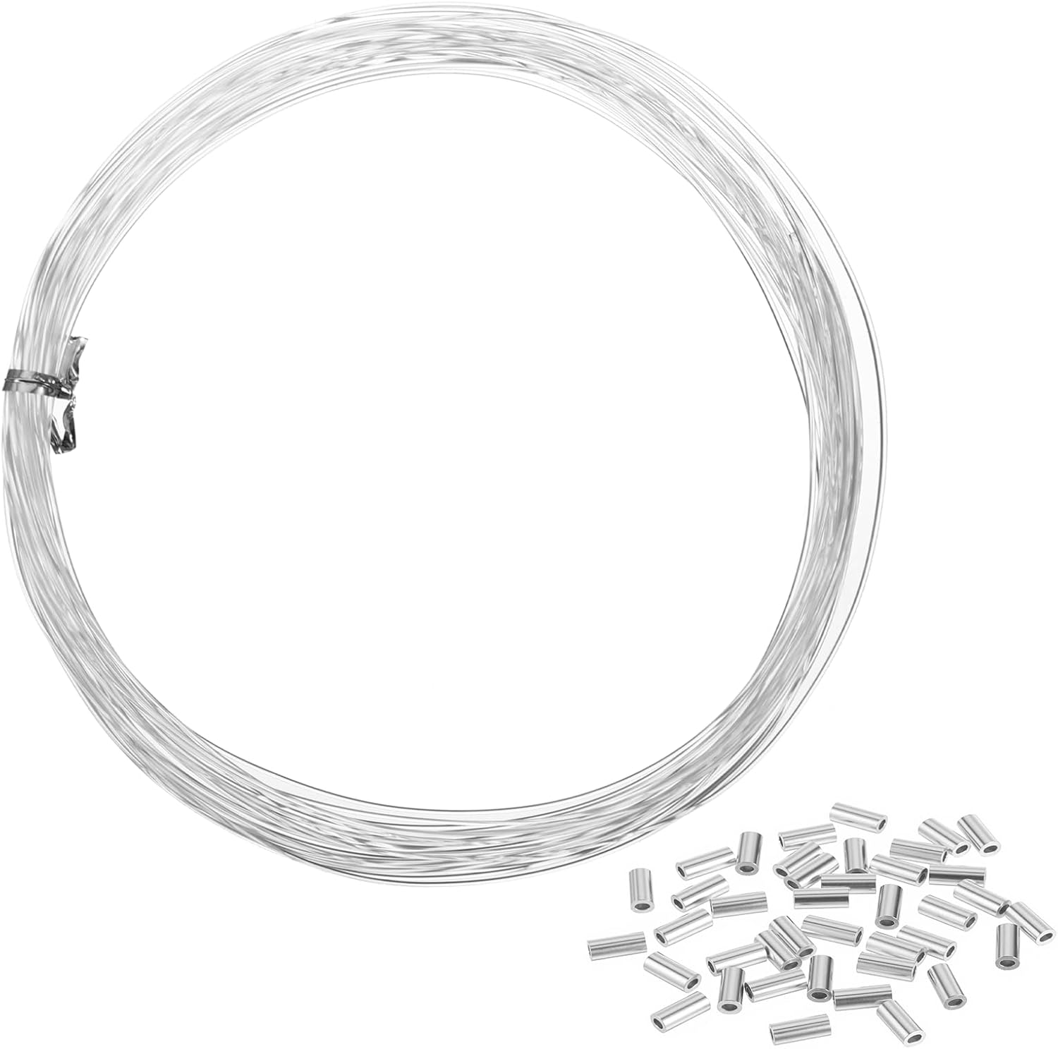 41 Pcs Invisible Hanging Wire, 105 Feet Clear Picture Wires with Aluminum Crimping Sleeves Clear Fishing Line Wire for Hanging Picture Frame String Light Necklaces Jewelry Making Beading