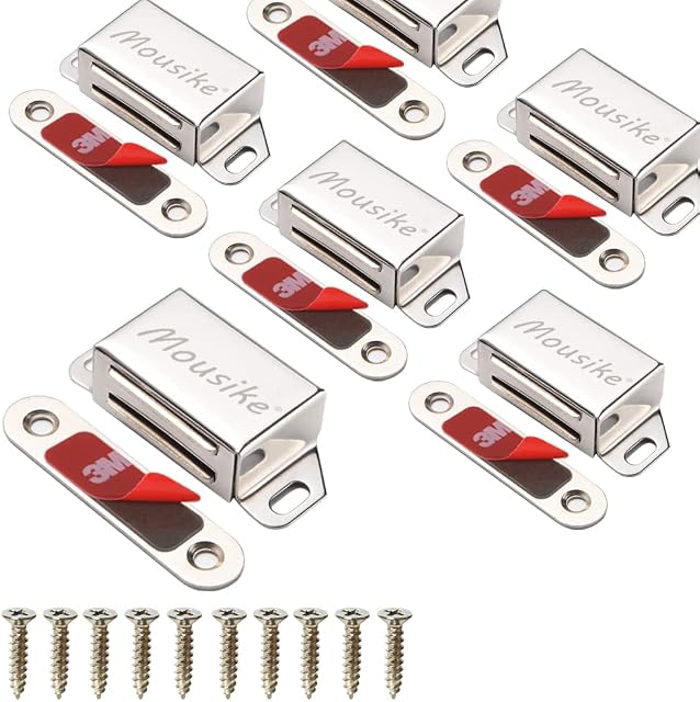 Mousike Cabinet Magnets 15KG Stainless Steel Magnetic Door Catch Magnetic for Kitchen Cupboard Wardrobe Closet Cabinet Door Drawer Latch (Silver 6 Pack)