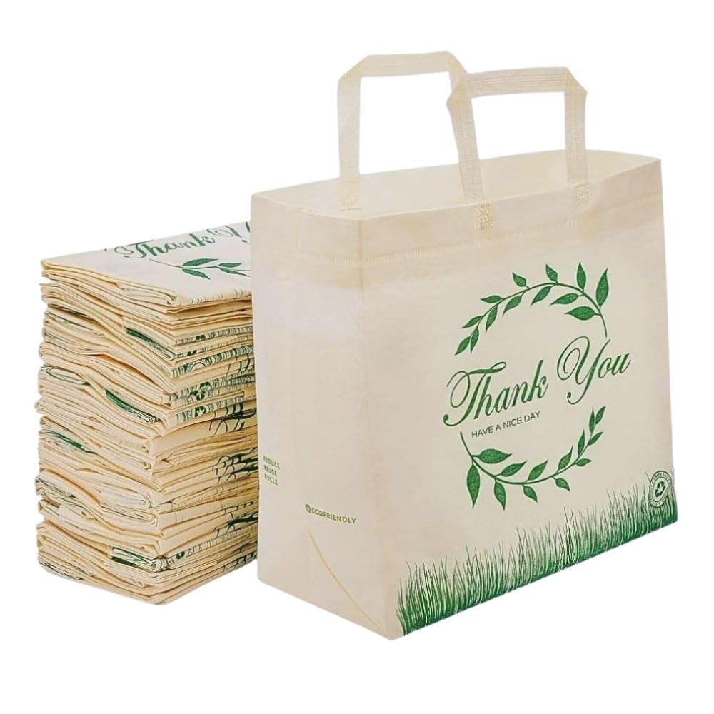 Simply Cool 400 Pack Reusable Grocery Bags Thank You-Have a Nice Day Eco-Friendly Shopping Bags, Heavy Duty Grocery Bags, 12.6"x6.3"x11.8" Foldable, Tote Bags Bulk