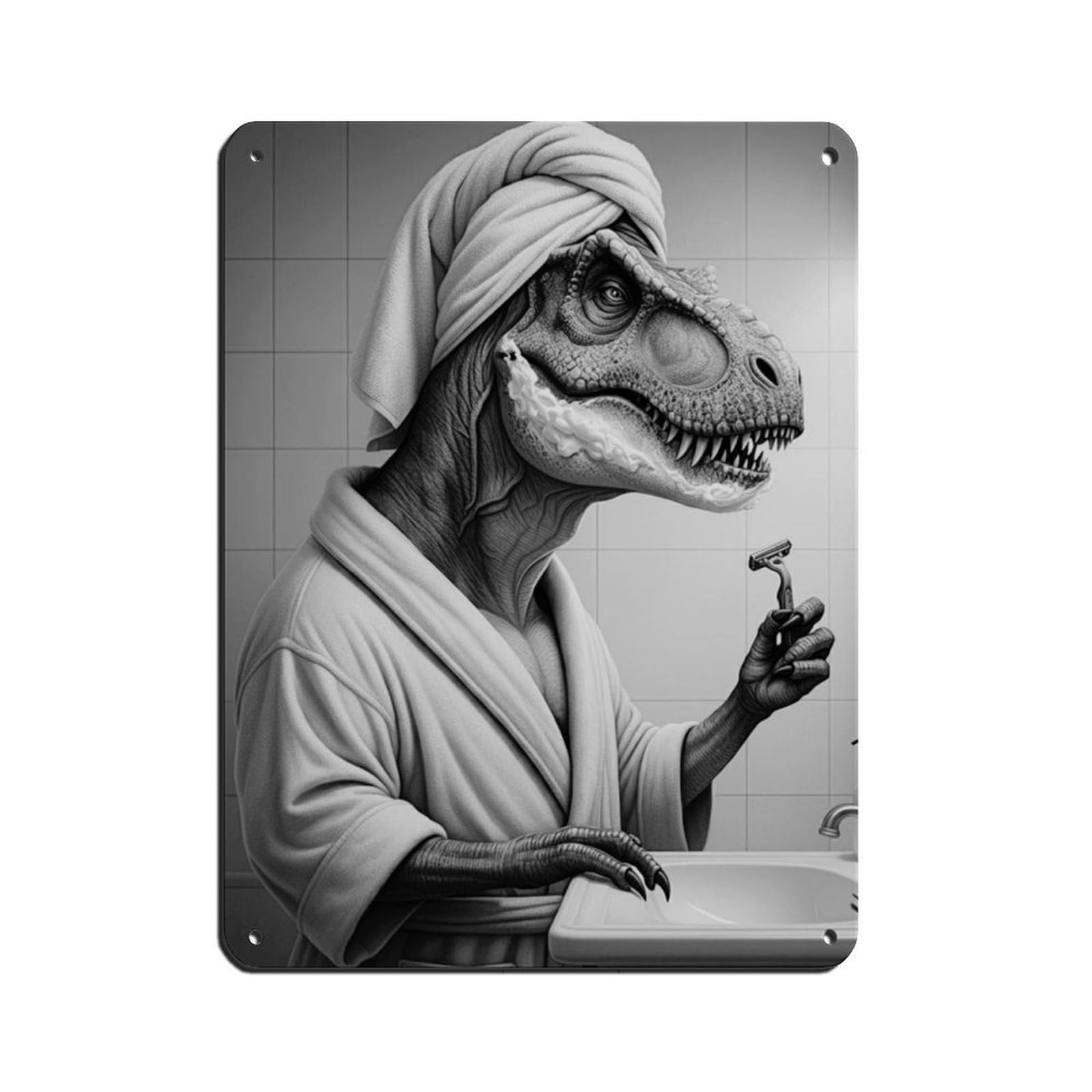 Dinosaur T-Rex Bathroom Art Shaving Tin Sign Vintage Metal Pub Club Cafe Bar Home Wall Art Decoration Poster Retro 12x16inch(30x40cm)