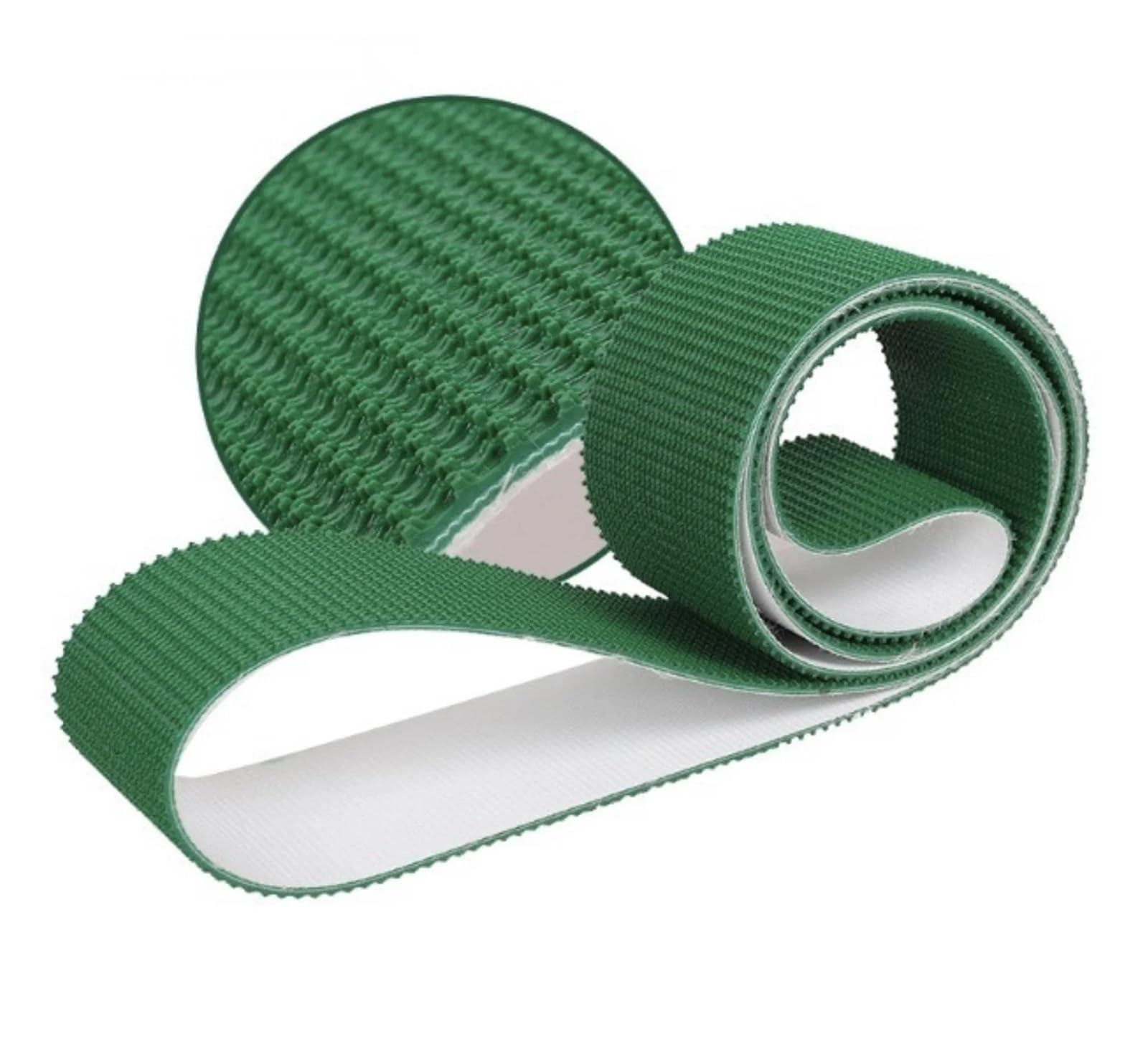 cinta transportadora de transmisión verde de PVC Banda transportadora de PVC verde de 2500 x 65 x 5 mm con superficie rugosa, antideslizante y resistente al desgaste.