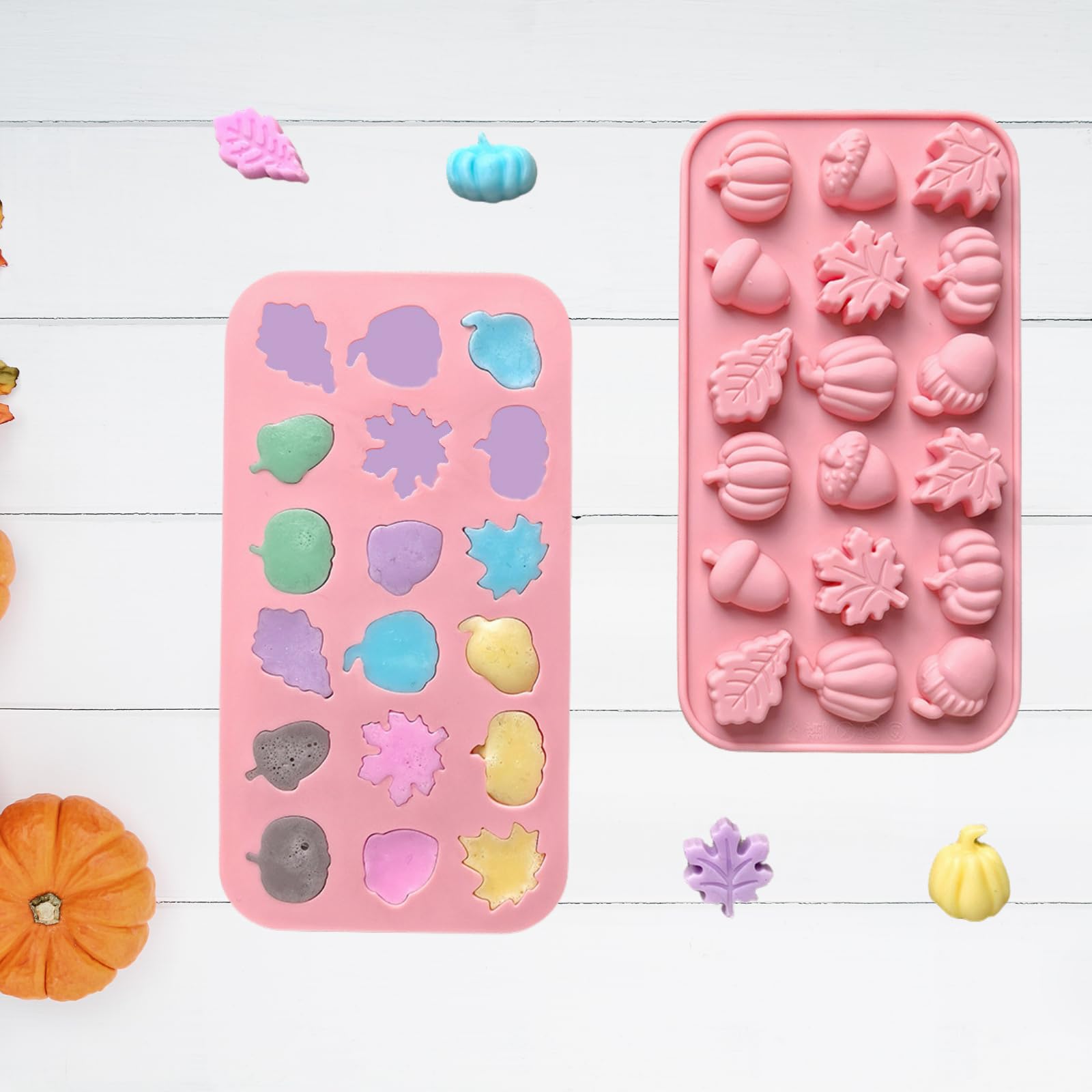 PTaizjjz Fall Silicone Chocolate Mould,1 Pack 18-Cavity Maple Leaves,Pumpkin,Acorn Shape Candy Baking Mold for Autumn Thanksgiving Halloween DIY Baking Tools - Image 3