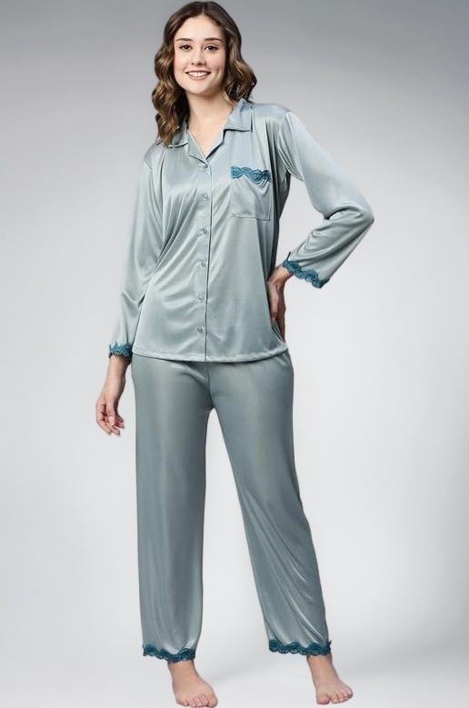Women's Satin Solid Pajama Set Pack of 1