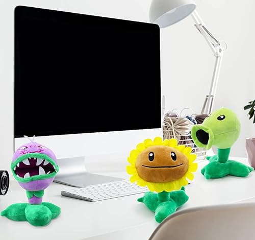 Miniatura 6 de Maikerry Juguete de peluche de 3 piezas de plantas y zombies vs peluche, figura de PVZ de 8 pulgadas de alto para niños, gran regalo para niños y