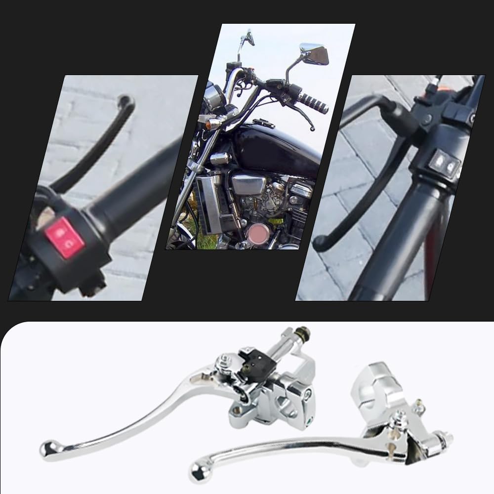 Baceyong Moto 25 mm Levier de maître-cylindre de frein et d'embrayage hydraulique Ensemble de poignées de moto Compatible avec la plupart des motos Chrome