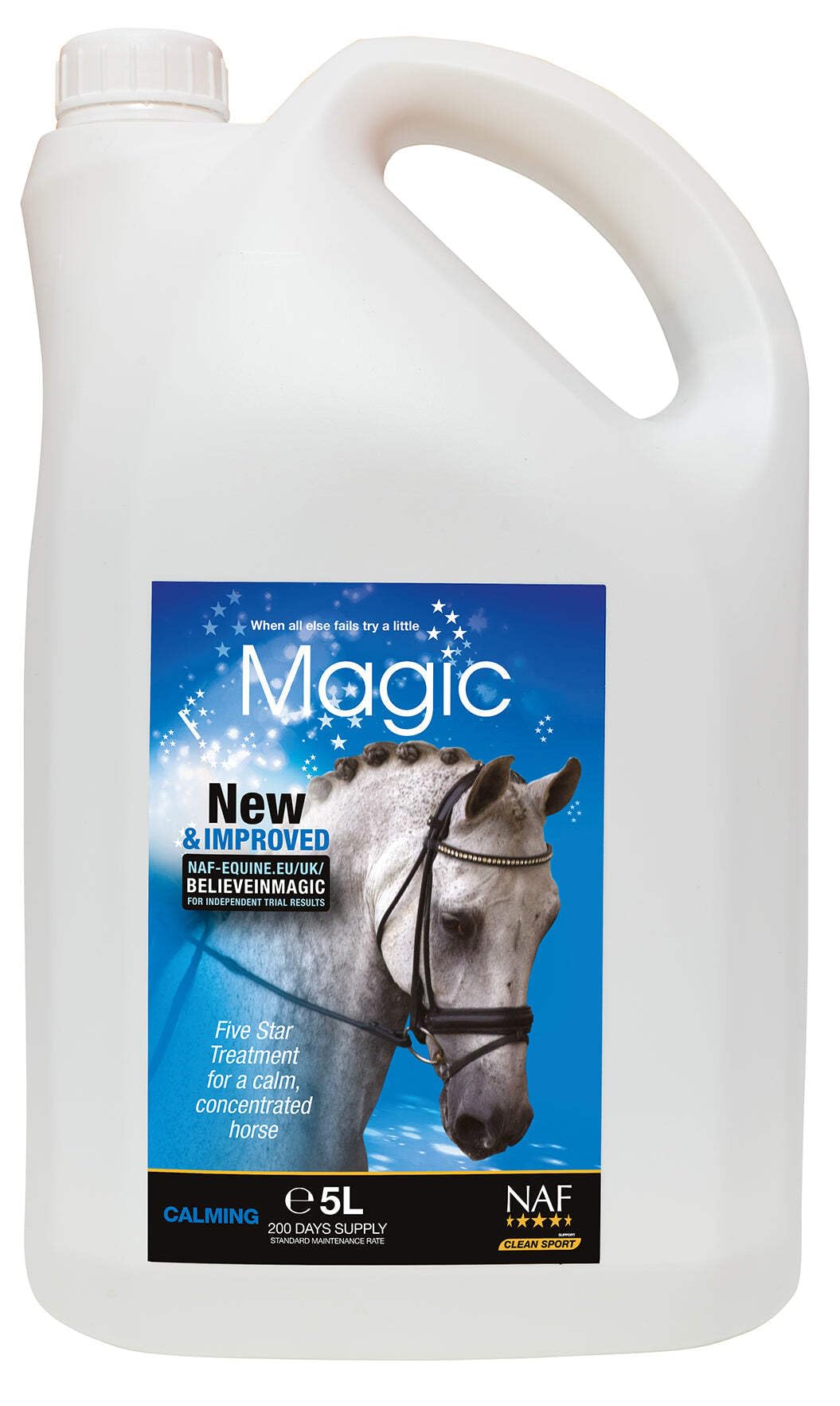 NAF Five Star Magic Liquid - Suplemento calmante a Base de magnesio para Caballos, con Hierbas para apoyar la concentración, el Comportamiento Tranquilo y la relajación, Ideal para situaciones