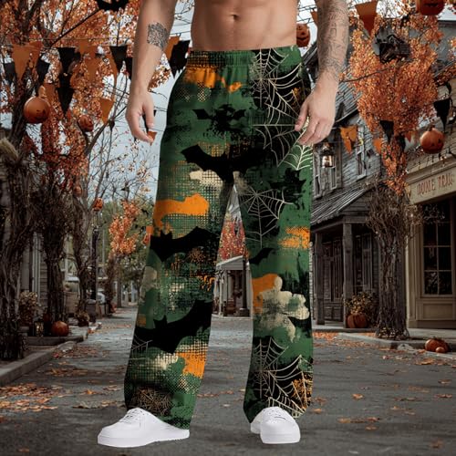Men's Pumpkin Graphic Pants Fashion Wide Legs Elastic Waist Trousers Casual Halloween Bottoms4
