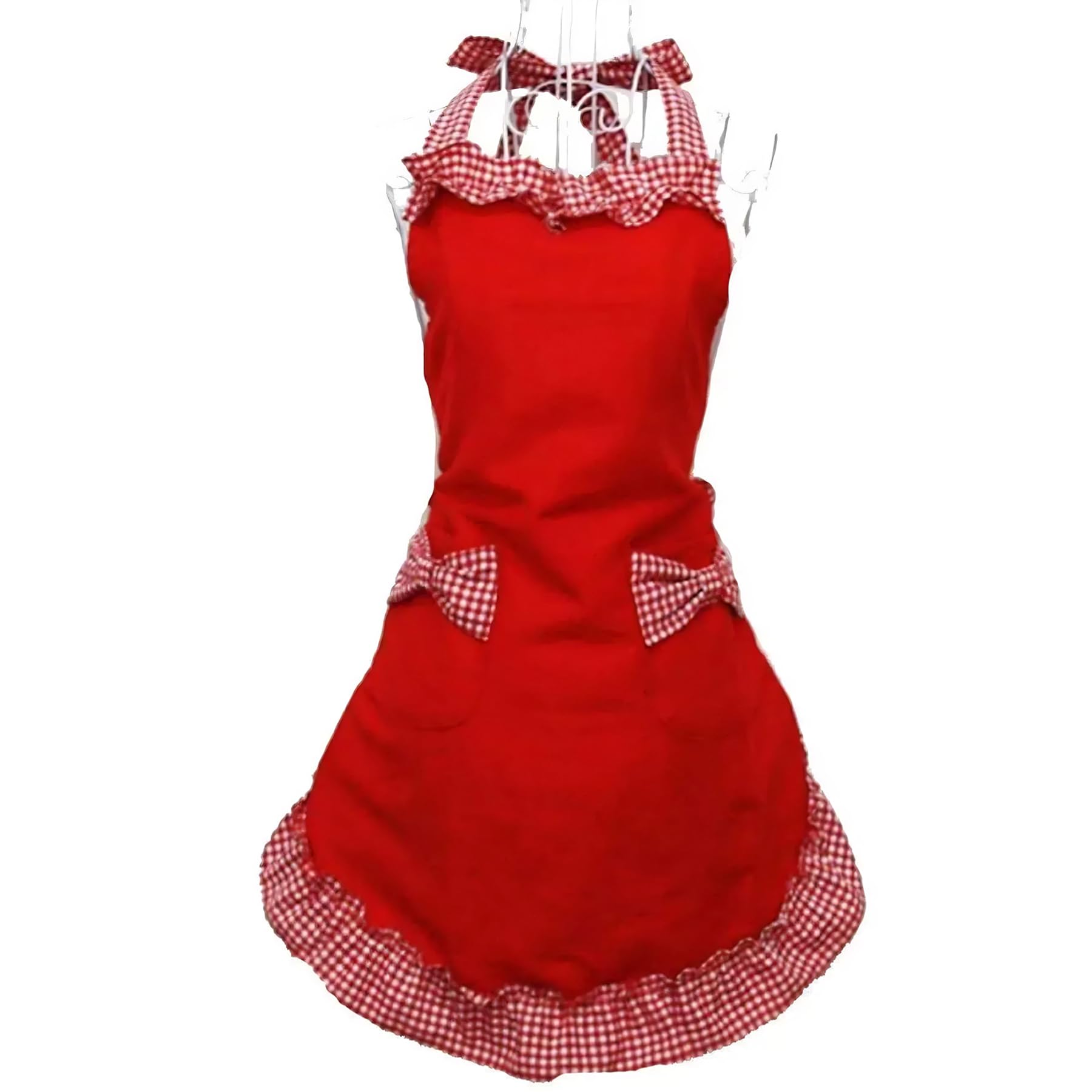 Wasise Red Apron - Valentines Apron, Cotton Aprons for Women with Pockets, Strawberry Shortcake Costume, Cute Kitchen Cooking Aprons for Women, Sexy Valentines Day Gifts for Her, Mothers Day Gifts