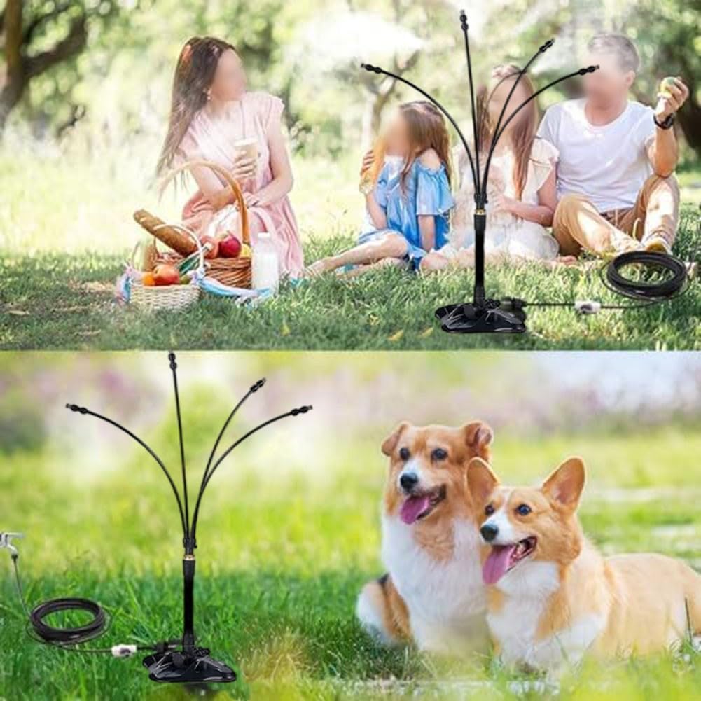 Système de refroidissement brumisateur debout avec hauteur réglable 44 cm/7 m Kit de pulvérisation de jardin avec 4 buses en laiton pour extérieur, terrasse, piscine, fêtes et animaux domestiques