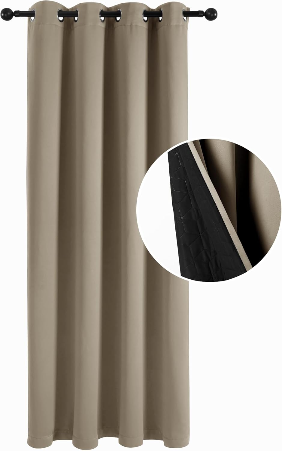 Deconovo Cold Resistant Blackout Door Curtain, Double Layer Insulated Energy Saving Geometric Embroidery Winter Drapes, Khaki, 38W x 80L, 1 Panel