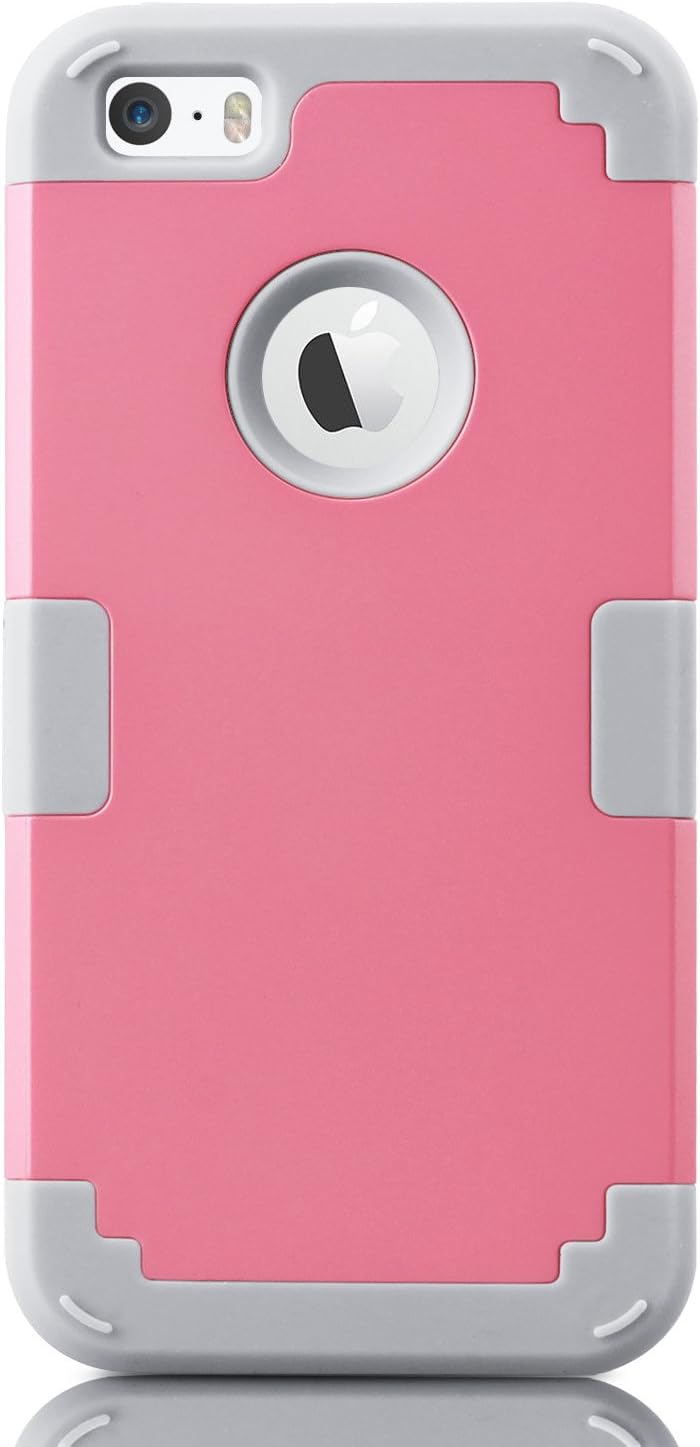iPhone SE Cases,SE Cases, BENTOBEN Hard PC Shell and Soft Silicone Hybrid iPhone SE Cases 3 in 1 Pieces Shockproof Anti-Scratch Combo Cover for iPhone SE, Pink+Light Grey
