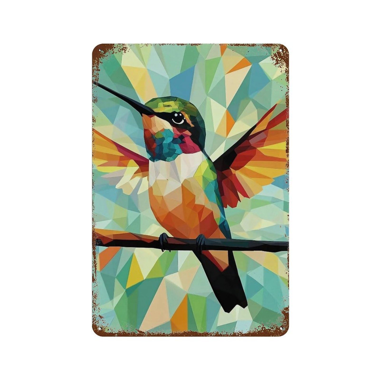 MGHTGRWE Bright Prism Faceted Multitone Perched Bird 02 Poster Wall Art Iron Vintage Metal Tin Sign Modern Home Cofffee Club Art Bar Shop Decor 30x20cm