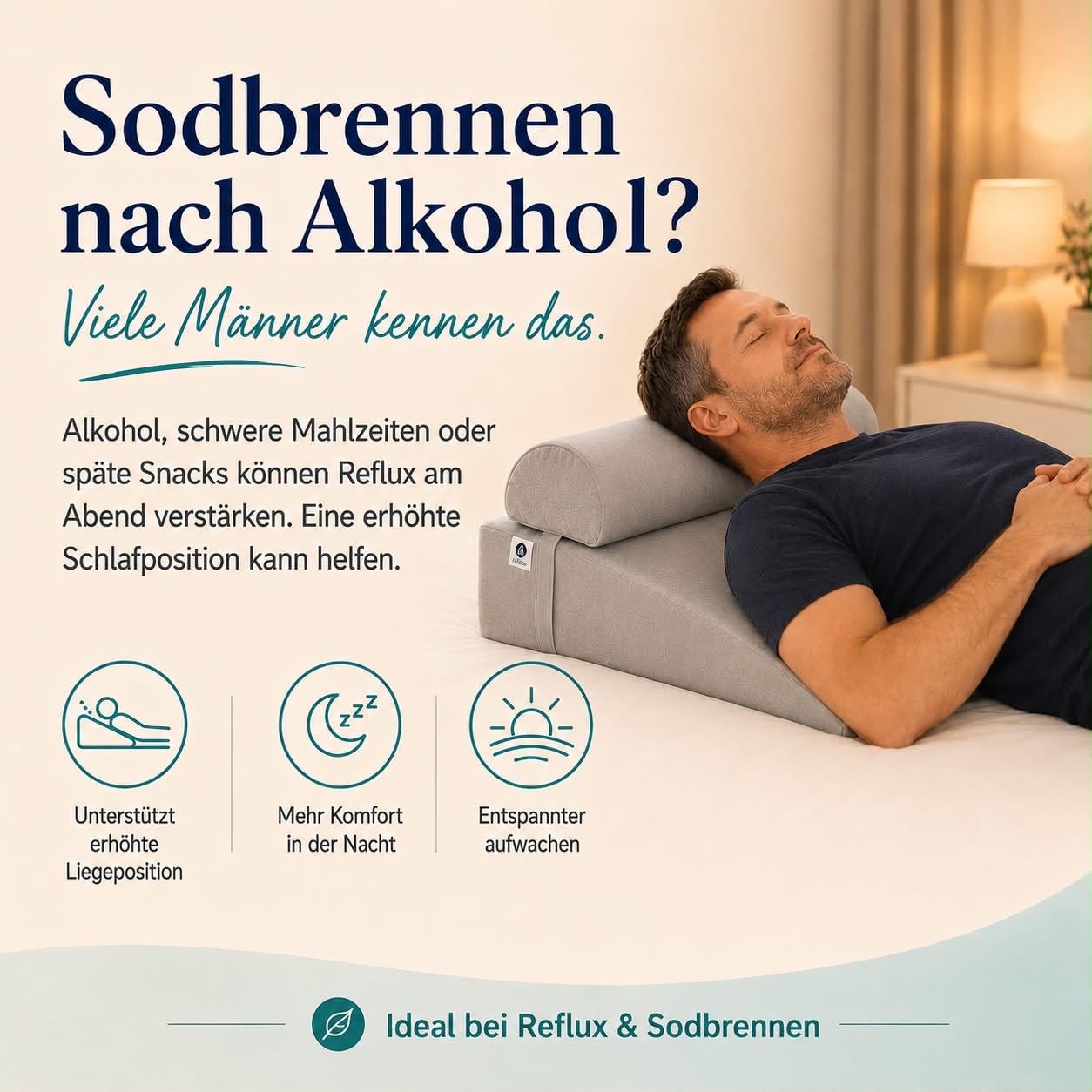 Keilkissen Bett mit Nackenrolle – Reflux Kissen Erwachsene gegen Sodbrennen & Schnarchen, Ergonomischer Matratzenkeil für erhöhte Schlafposition, besseren Schlaf & Rückenentlastung
