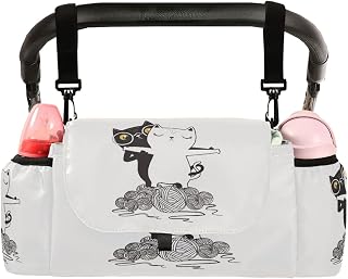 CUPADA Funny Cats Catanic Universal Stroller Organizer with 2 Cup Holders, Love Couples Stroller Organizer Bag and Removable Shoulder Strap Fits Most Baby and Pet Strollers