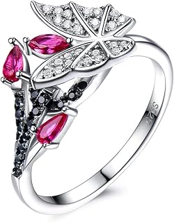 Ring Silver Red Black Wedding Band for Women Sterling Silver Women Ring Butterfly Cubic Zirconia