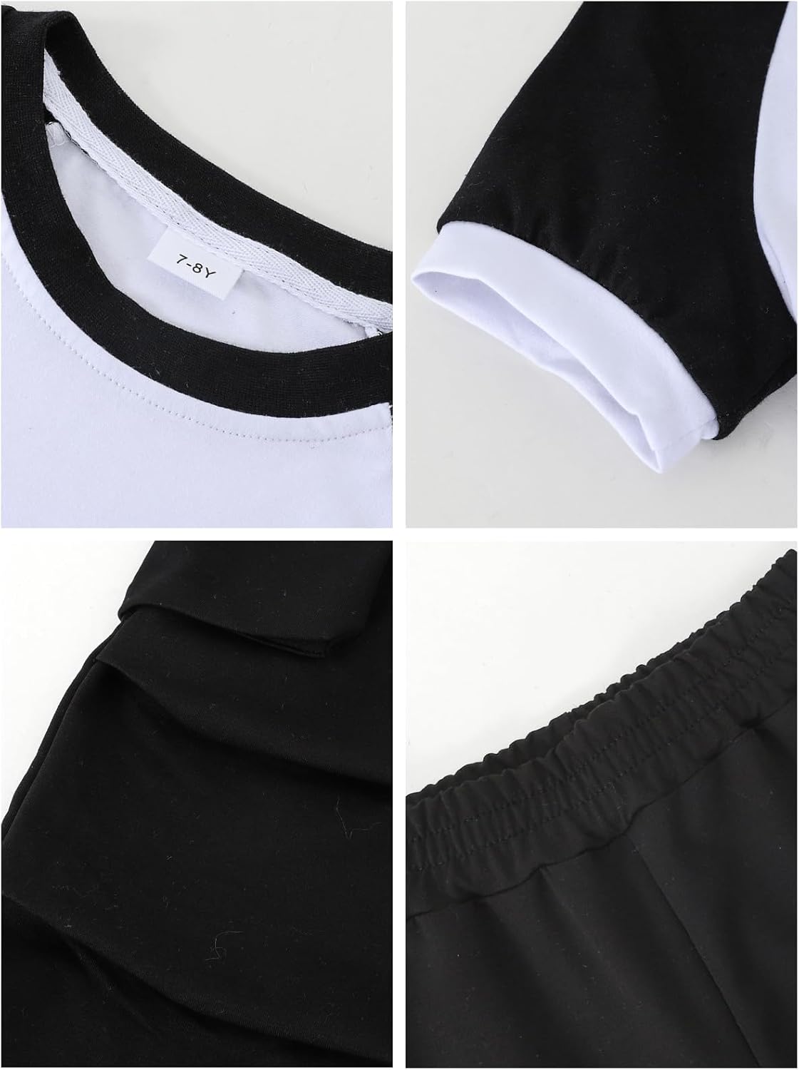 Girls Clothes Size 7-14Y Sets 2 Piece Color Block Short Sleeve Top Cargo Pants Spring Summer Outfits - Image 7