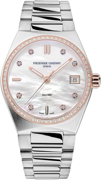 Frederique Constant Ladies Highlife Quartz, 31mm Rose Gold & Stainless Steel Case with 68 Diamonds and a Mother-of-Pearl Dial Style FC-240MPWD2NHD2B-SS