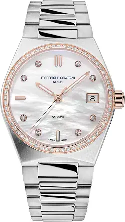 Ladies Highlife Quartz, 31mm Rose Gold & Stainless Steel Case with 68 Diamonds and a Mother-of-Pearl Dial (Style: FC-240MPWD2NHD2B-SS)