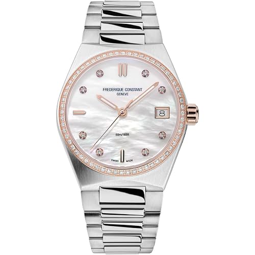 Frederique Constant Ladies Highlife Quartz, 31mm Rose Gold & Stainless Steel Case with 68 Diamonds and a Mother-of-Pearl Dial (Style: FC-240MPWD2NHD2B-SS)