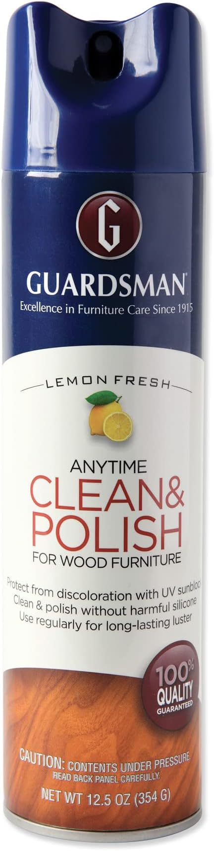 Guardsman Anytime Clean & Polish Wood Cleaner & Furniture Polish for Cabinets, Tables, and Other Wood Surfaces, Aerosol Spray, Lemon Fresh, 12.5 Ounces