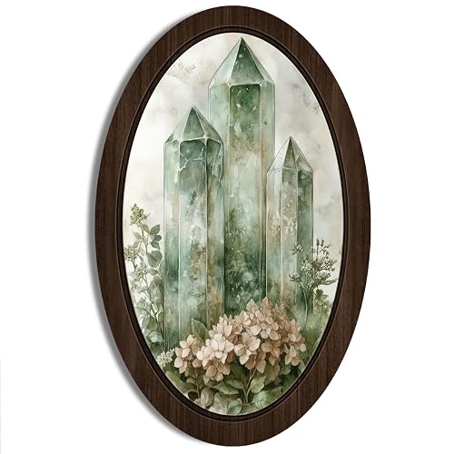 BIWSHA Vintage Green Witchy Spiritual Oval Wall Art Home Decor, Botanical Mystical Ethereal Framed Wooden Wall Art, Cottagecore Enchanted Wall Hanging Decor for Home Bedroom Dorm, 10.2x15.7 Inch