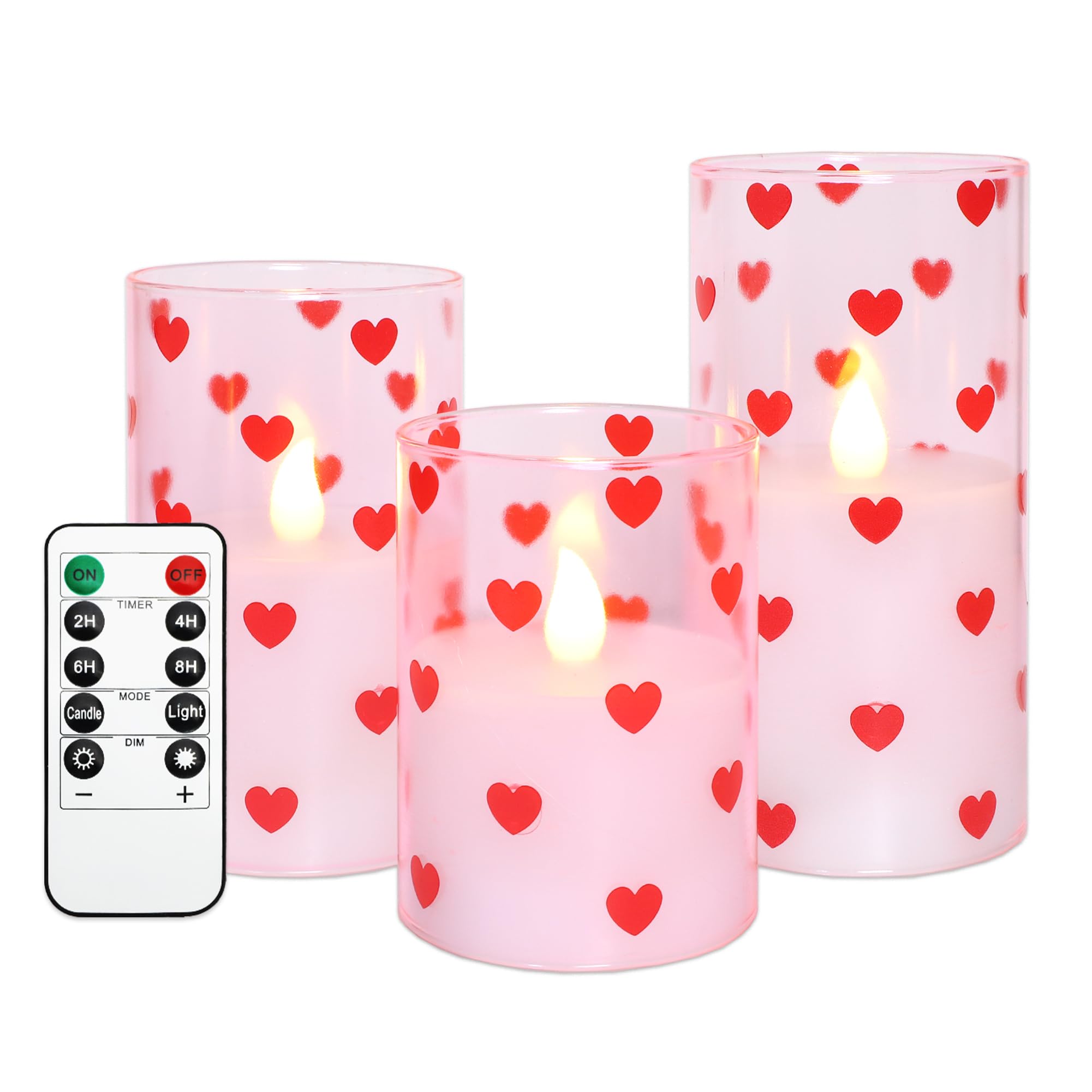 Silverstro Love Flameless Candles with Remote Timer, Glass Battery Operated Candles, Pink Spray-Painted Heart LED Candles for Home Party Wedding Valentine's Day Decor Set of 3