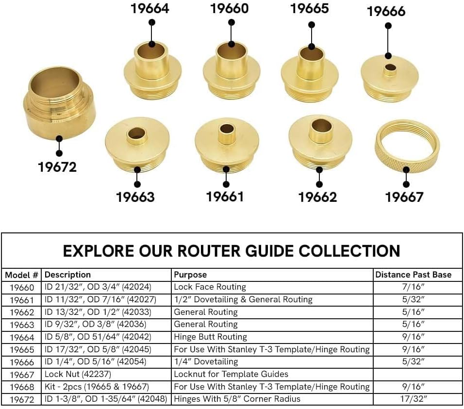 Big Horn 19672 1-35/64 Inch Brass Router Template Guide with Lock Nut Compatible with Porter Cable 42048 | Brass Construction | 1-35/64 In. Diameter | Template Guide Design | Router Accessory
