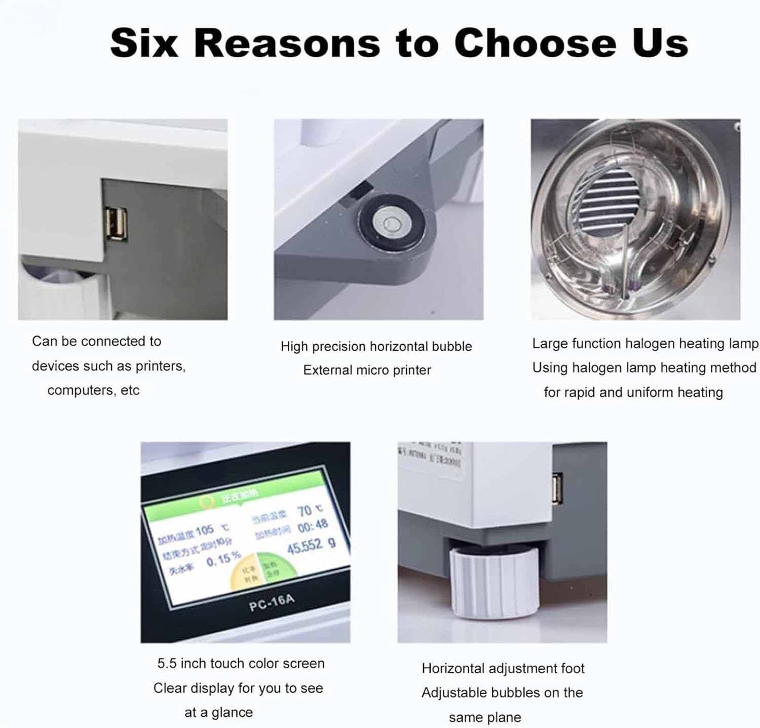 ハロゲン湿度アナライザー、0.01%読みやすさ高精度デジタル湿度テスター、タッチスクリーン湿度ラボアナライザー、2つの乾燥モード、ゴ