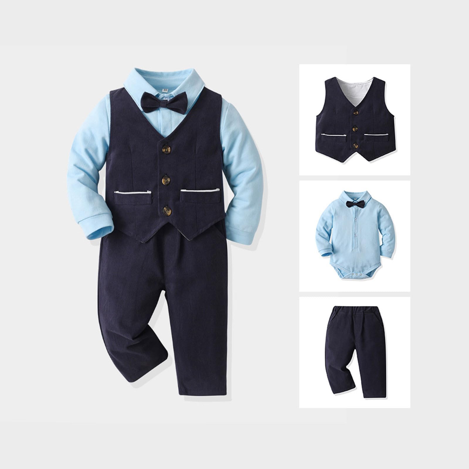 Generico Abiti Bambini, Camicia A Maniche Lunghe Da Bambino Per Neonato, Pagliaccetto, Tuta, Pantaloni, Cappotto Con Cravatta, 4 Pezzi, Da Gentiluomo Per, Tendenza Estate 2025