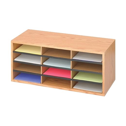 Safco Products Model Wood/Corrugated Literature Organizer with 12 Compartments, Medium, Oak (9401MO)