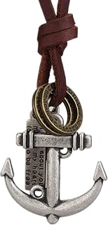 Jirong Punk Brown Leather and Anchor Alloy Pendant Adiustable Necklace Mens Necklace Unisex Necklace Cool Necklace B134