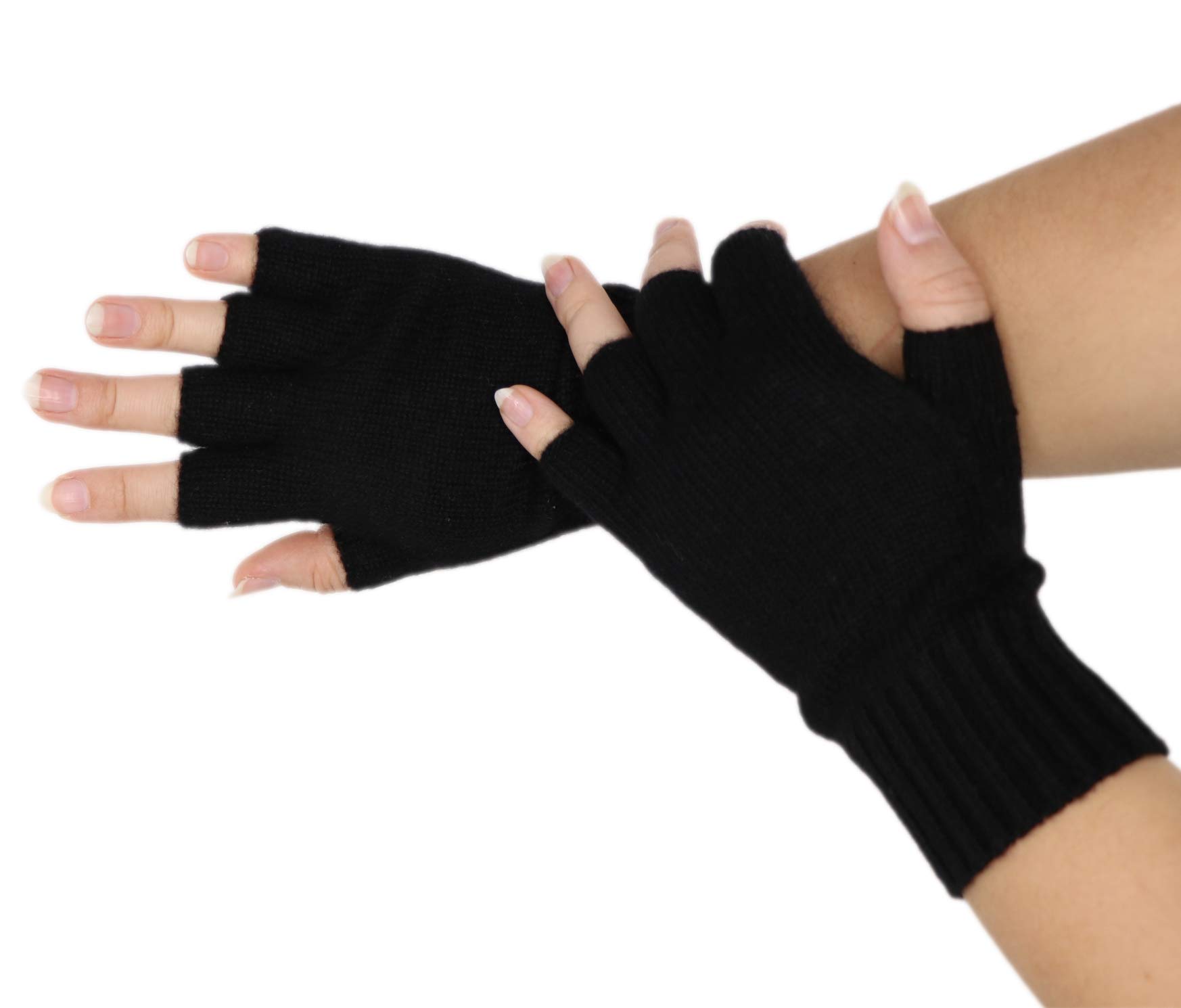 Prettystern Women 100% CASHMERE Wool soft Half-Finger Gloves Wirst Warmers Gauntlets cuffs plain Colour, Black, for Women, 7.9 inch / 3.54 inch