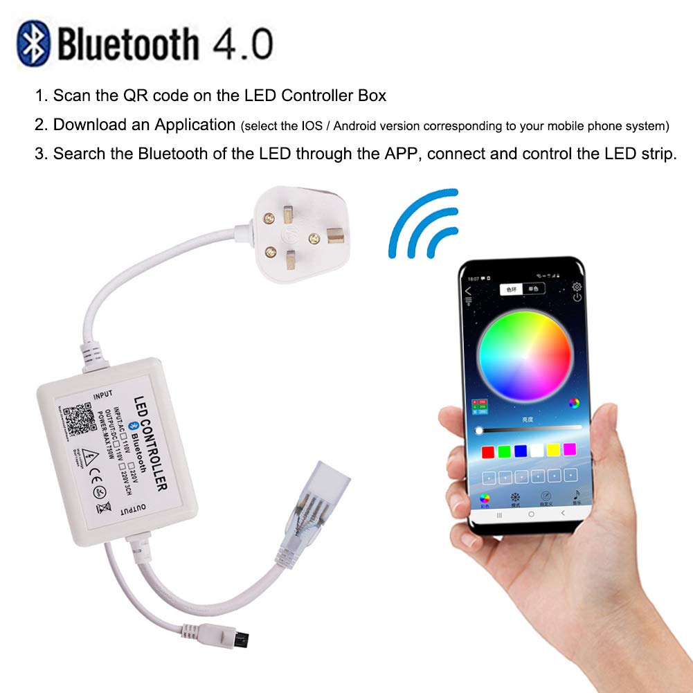 20 m synchronizacja z muzyką RGB zestaw taśm LED z kontrolerem Bluetooth, możliwość ściemniania i wodoodporność IP65, 60 diod LED/m SMD 5050 + 24 klawisze, pilot zdalnego sterowania do użytku wewnątrz