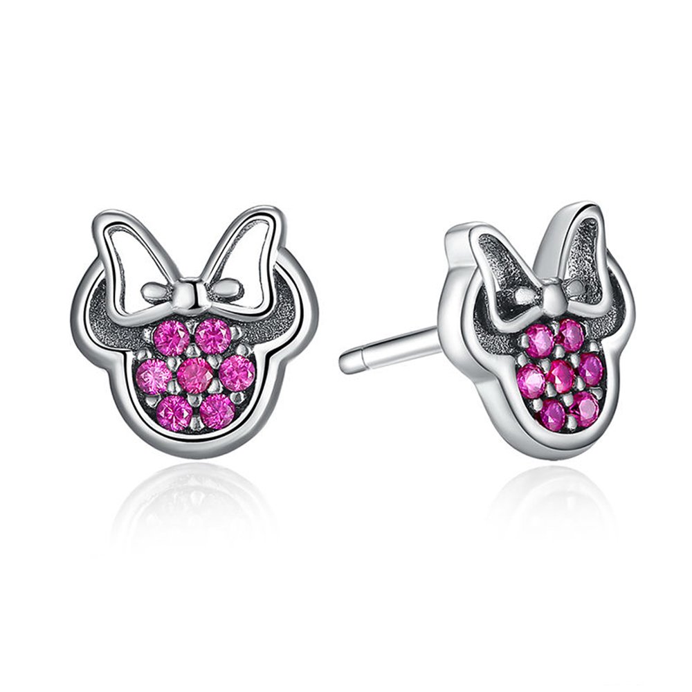 Ohrstecker aus 925er-Sterlingsilber mit funkelnder Schleife für Damen und Mädchen, süßer Tierschmuck