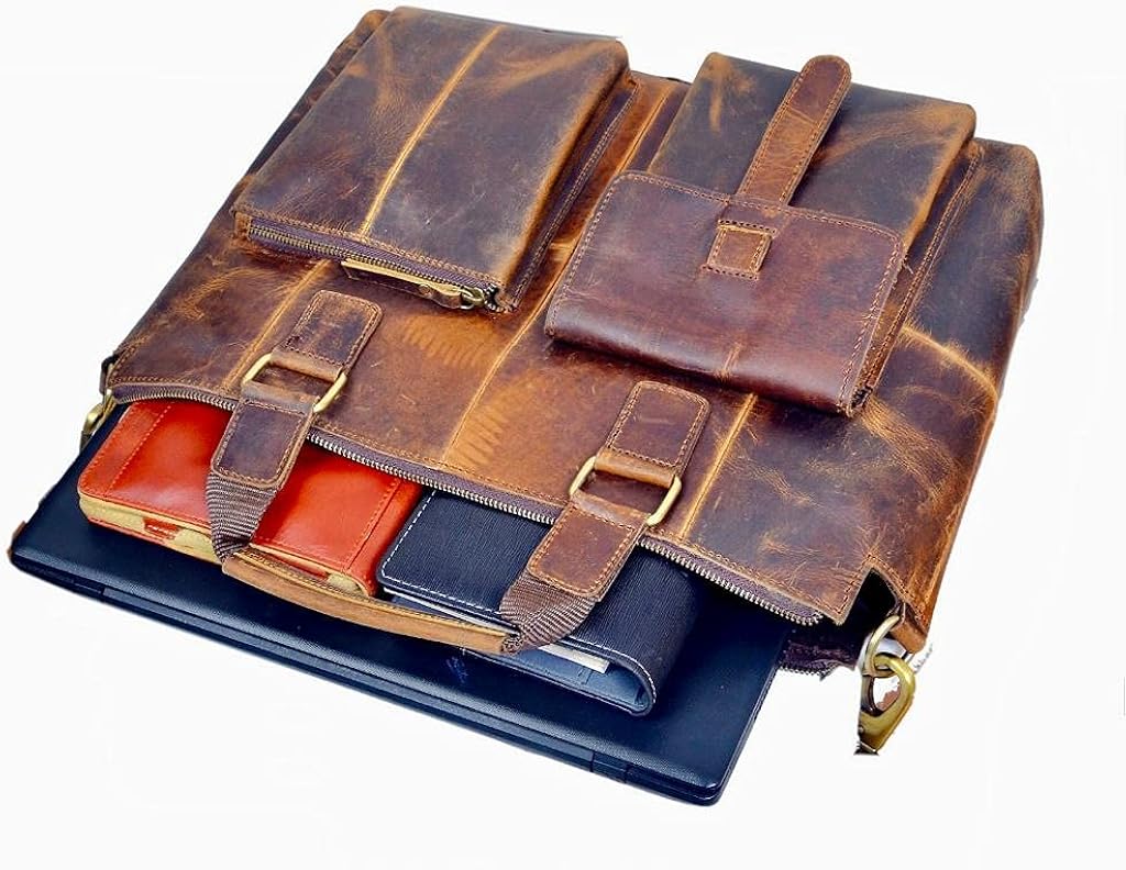 Miniatura 5 de LeatherLeaf Genuine Leather Messenger Bag Dual Pocket Office Crossbody Laptop Briefcase Computer College Satchel
