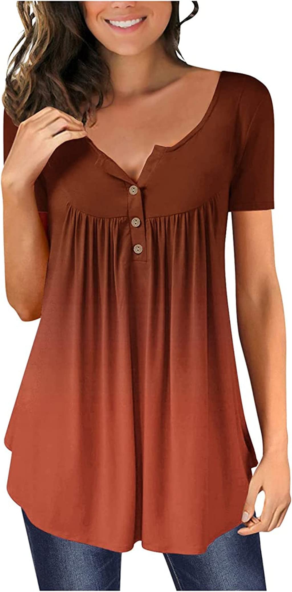 OHXSM Camiseta para mujer con cuello en V, manga corta, estampado degradado, holgado, informal, a la moda, camiseta de verano para mujer, camiseta de manga corta de talla grande, blusa de moda, cuello en V,