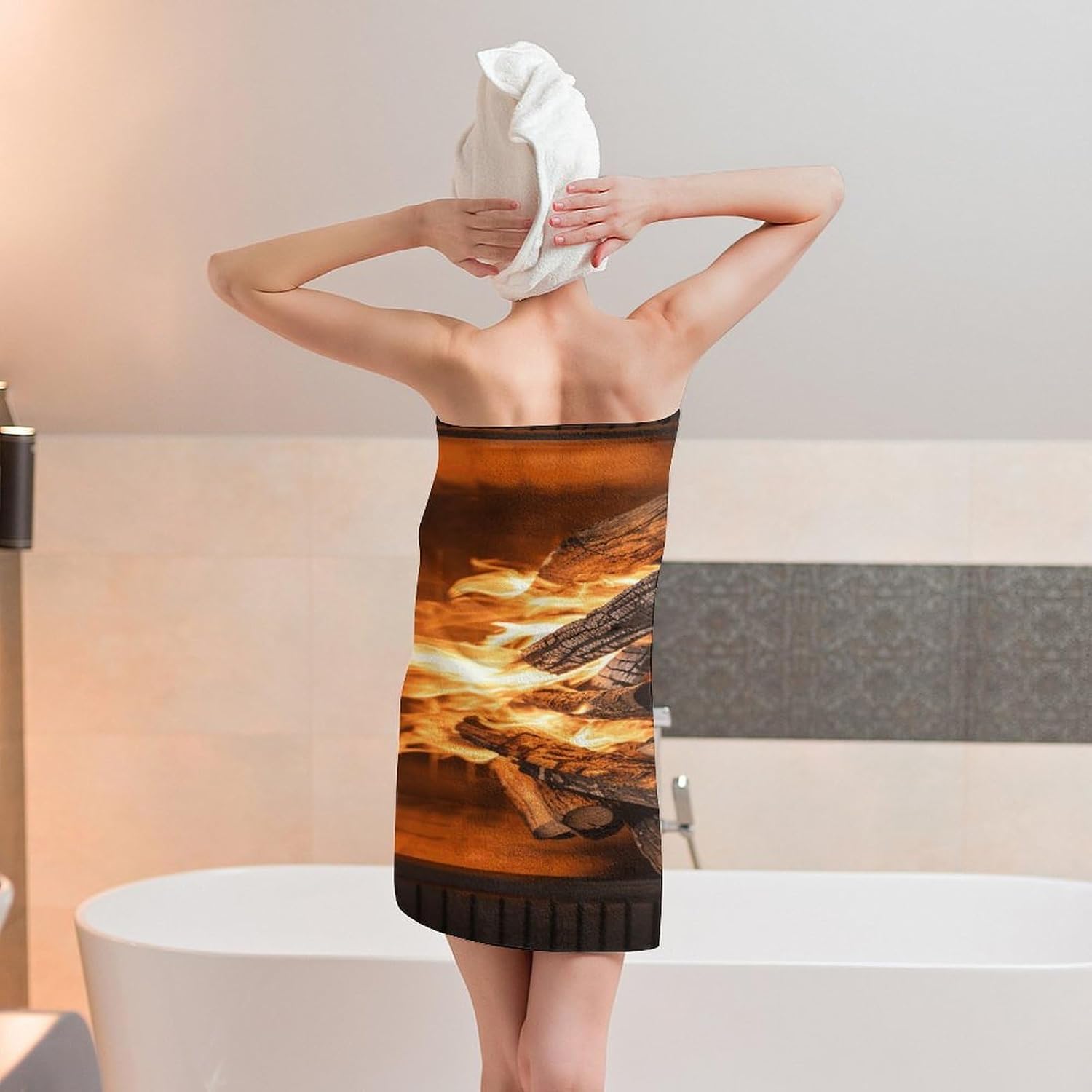 Burning Firewood Large Fireplace Towel Vacation Accessories Essentials Soft Lighterweight，Bath Towel for Adults Women Men，Bath Towels Gift for All Occasions, Machine Washable.