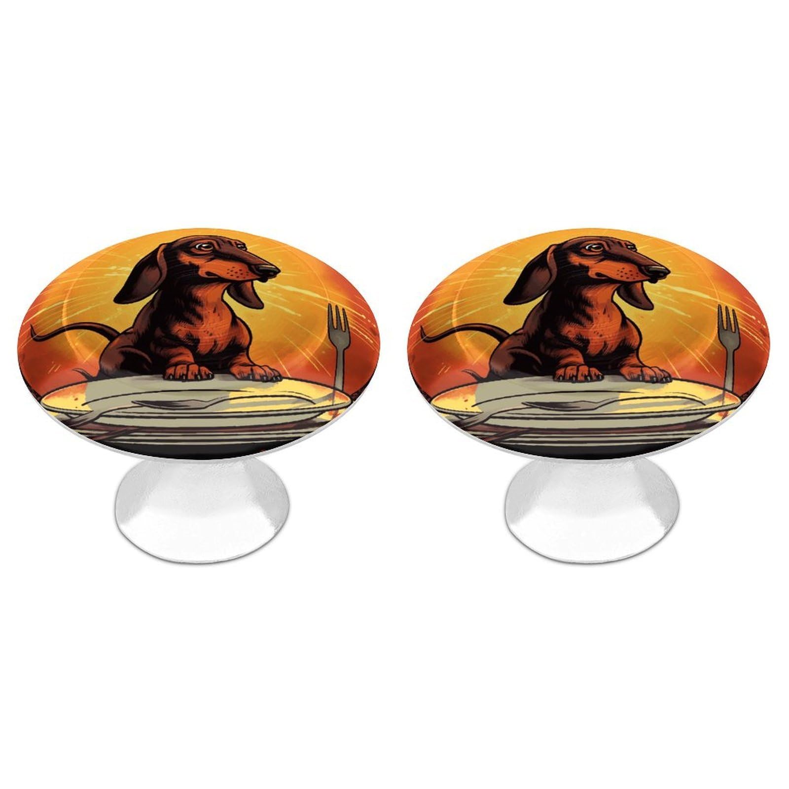 QMNLKH Dachshund Cabinet Knobs for Home, Round Drawer Pulls for Kitchen, Personalized Cupboard Handles with Screw, Fashion Dresser Knobs for Office, Drawer Handles, 2 Packs