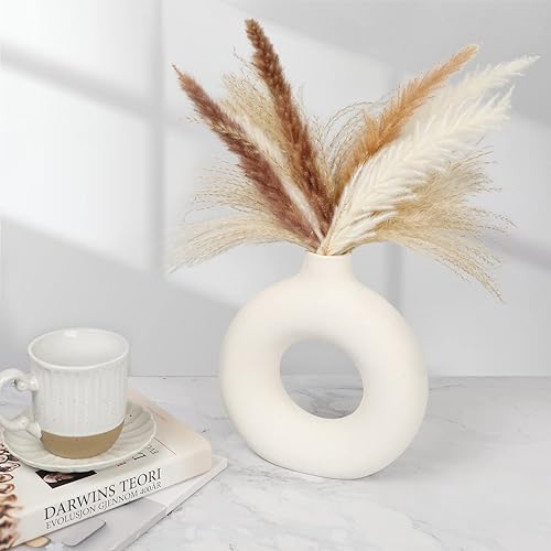 Miniatura 2 de WELTRXE Jarrón de cerámica blanca para decoración moderna del hogar, florero decorativo para flores secas de hierba de las pampas, florero grande de