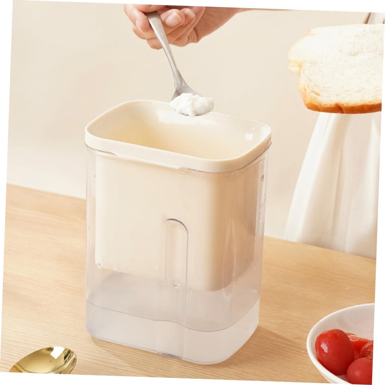 Greek Yogurt Strainer, 1100ML Maker with Fine Mesh & Spring for Thick Homemade Yogurt, Cheese, Nut Milk,L,White