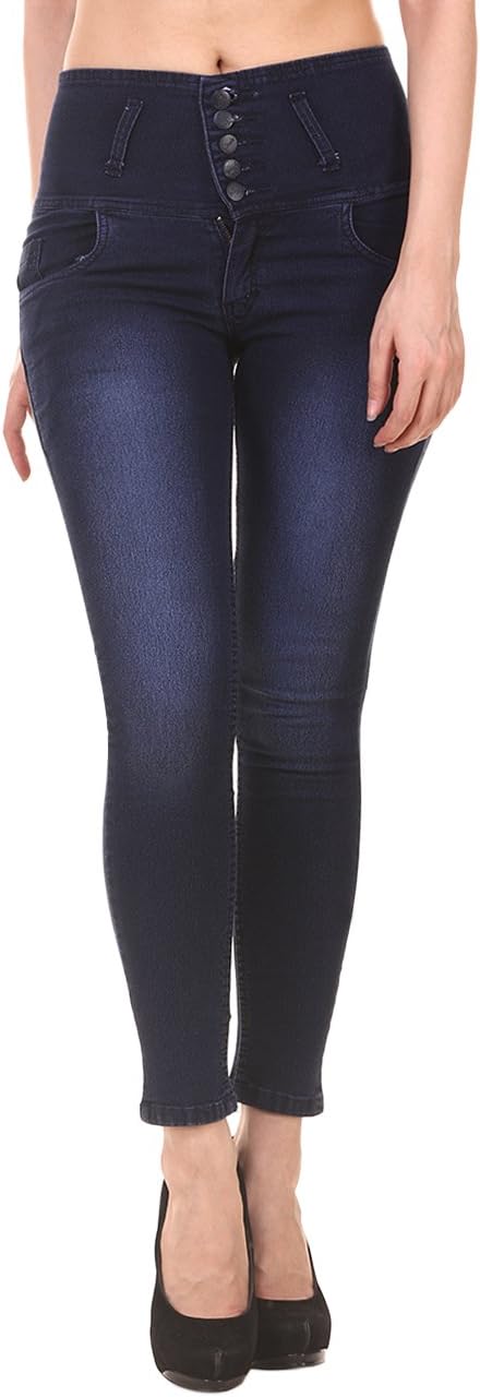 Women's Slim Fit Denim Jeans (PVT-5ButtonBlack_Blue)