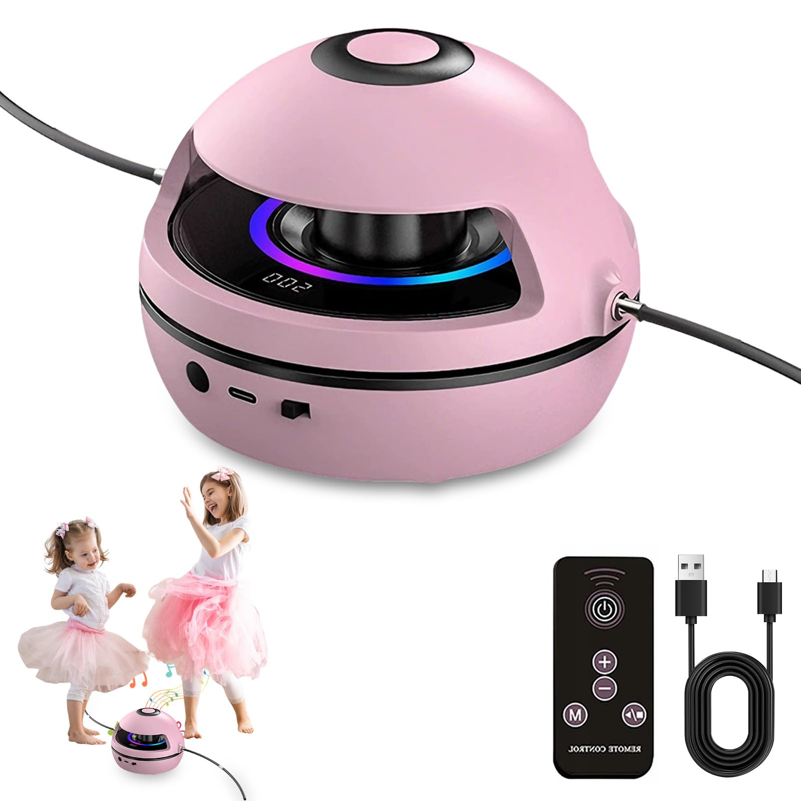Music Jump Rope Machine, Skipping Rope, Wireless Skipping Rope with Counter, Skipping Ropes Kids with Remote Control & 10 Speed Level, Kids Gym Equipment with Lcd Display for Kid, Adults, Gym Workout