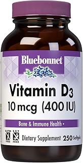 Bluebonnet Nutrition Vitamin D3 400 IU Softgels, Aids in Muscle and Skeletal Growth, Cholecalciferol from Fish Oil, Non GMO, Gluten Free, Soy Free, Dairy Free, 250 Softgels