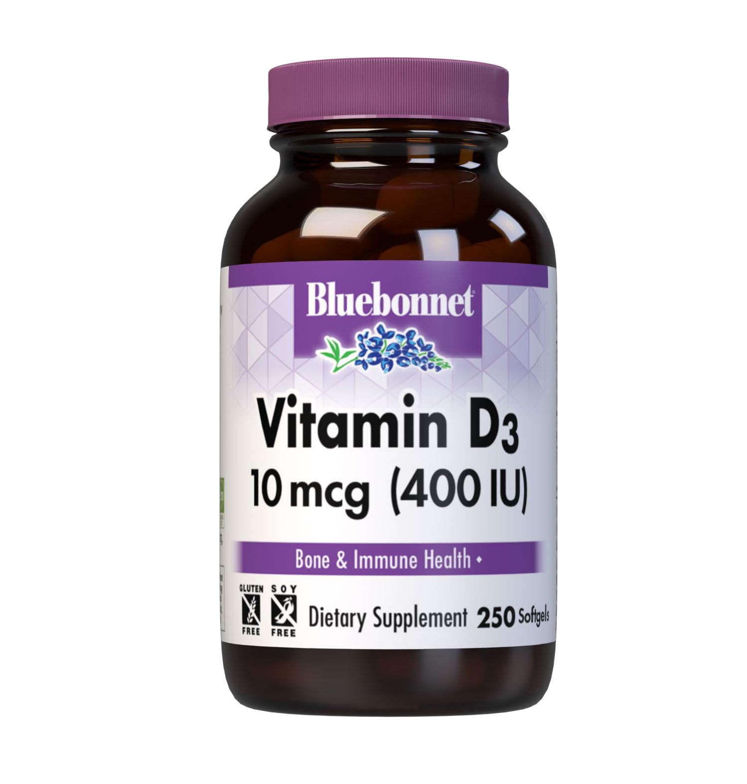 BlueBonnet Vitamin D3 400 IU Vegetable Capsules, 250 Count (743715003071) Unflavored 250 Count (Pack of 1)