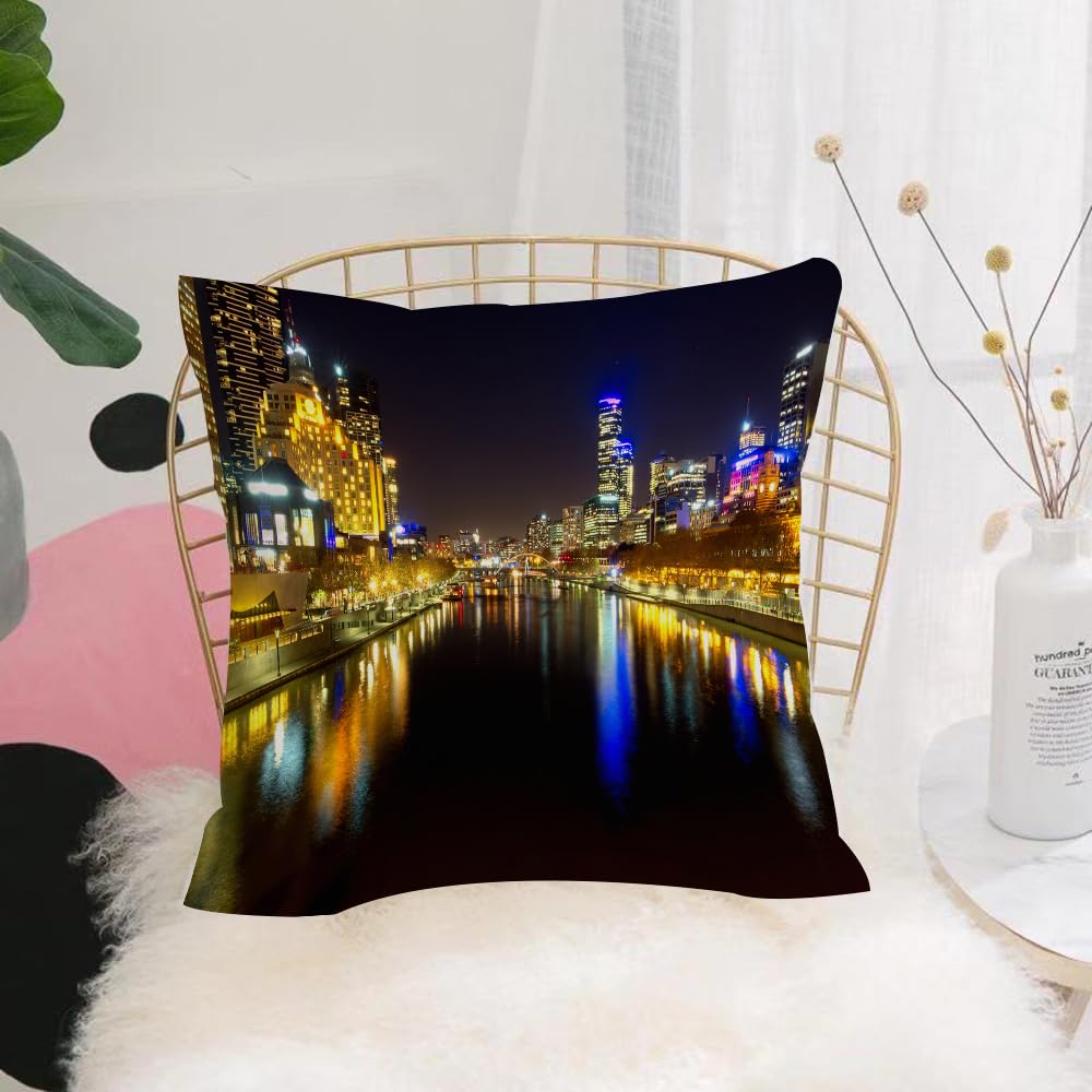 Hyosxw Melbourne At Night Looking Down The Yarra Ri - A2 Cushion Cover,Throw Pillow Case Home Decorative For Living Room Bedroom Sofa Chair 18X18 Inch,Melbourne At Night Looking Down The Yarra River,Pillowcase 45X45cm